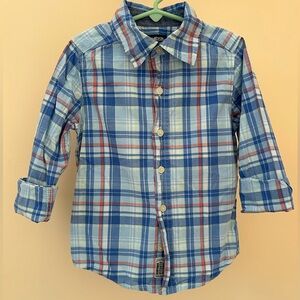 Boys Plaid Button Down Shirt | Size 5 | OshKosh B’gosh | Blue & Red